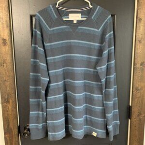 Sun And Stone Mens Striped blue Thermal Waffle Knit Long Sleeve Shirt XL